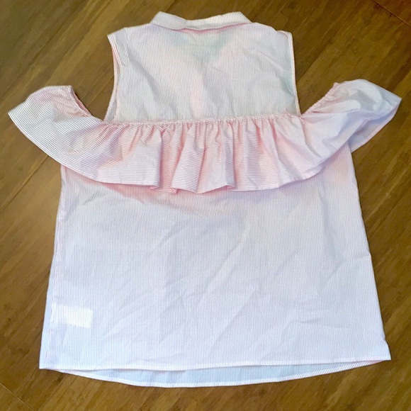 MICHAEL KORS coral cold shoulder stripe ruffle top - Picture 4 of 8